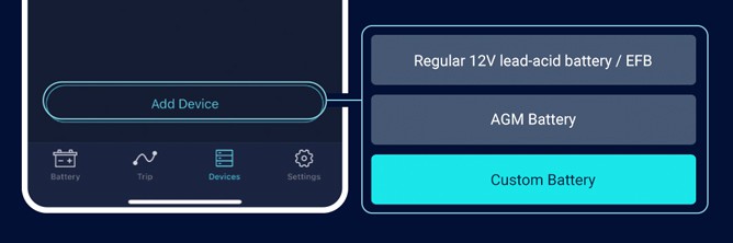 The graphic shows the setting for adding a new battery guard with the setting of a user-defined battery.