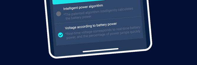 The graphic shows the setting "Select voltage according to battery power".