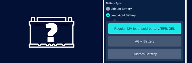 The image shows the graphic for selecting the battery type in the app.