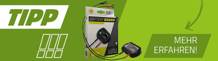 Die Grafik zeigt den intAct Battery Guard auf einem grünen Hintergrund.